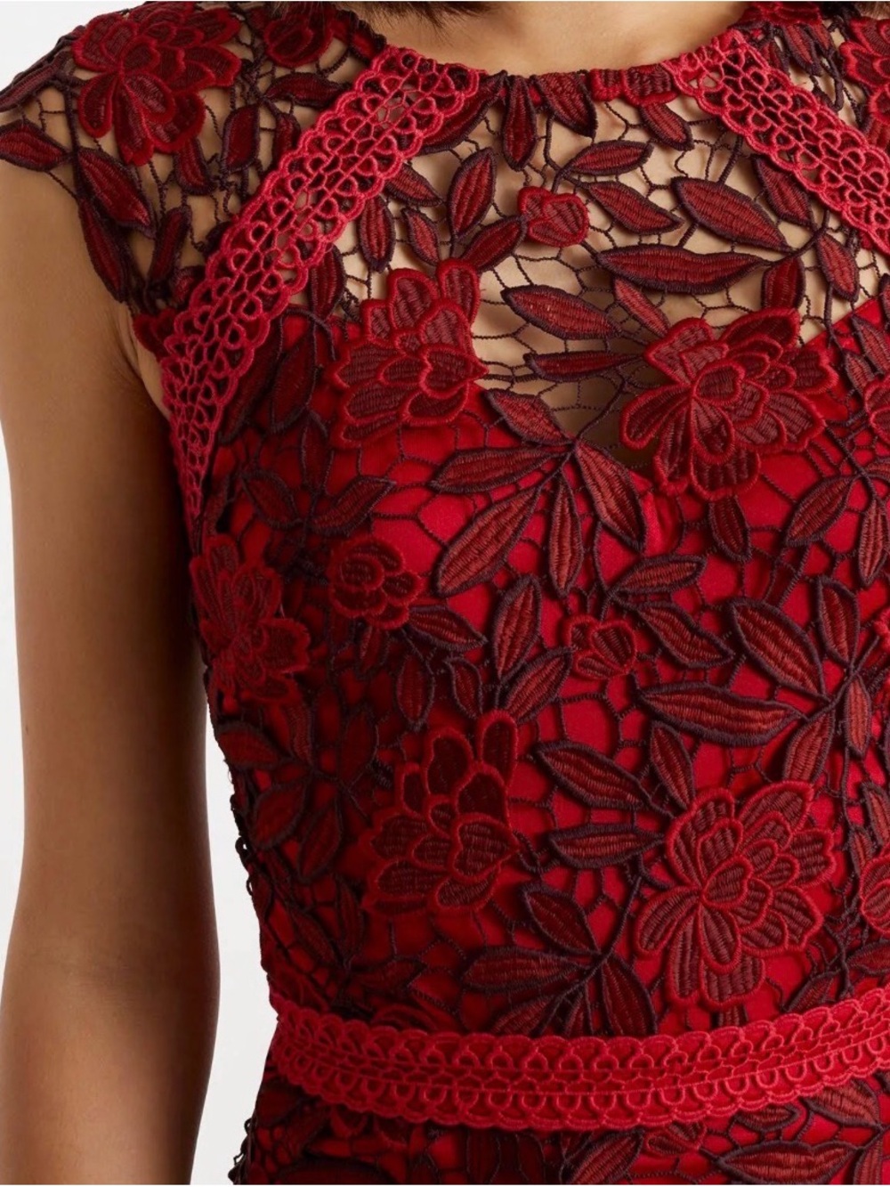 Lipsy Red Floral Lace Midi Dress with Keyhole Back - Picture 2 of 5